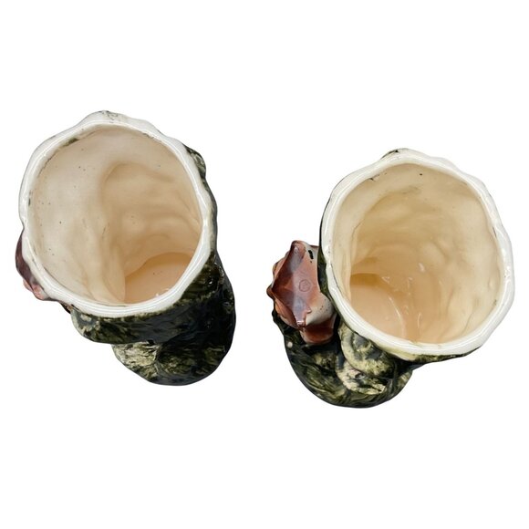 Vintage Owl Tree Trunk Ceramic Vases Hand Painted Set Of 2 - 5"H x 3"W - Picture 5 of 7